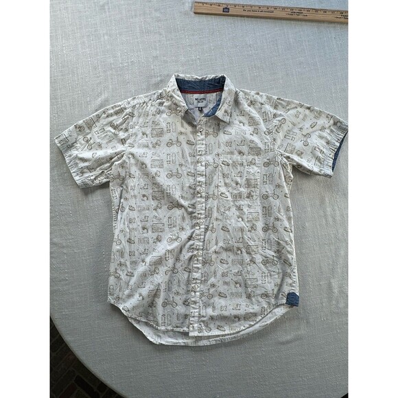 No Hype Button Up Short Sleeve 80s Theme Shirt‎ Men’s XL - FAINT STAINS - Picture 5 of 9